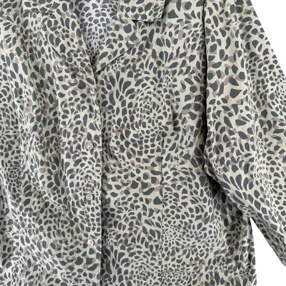 D & Co Womens 1X Green Animal Print Button-Down Blouse 3/4 Tab Sleeves L - Picture 3 of 10
